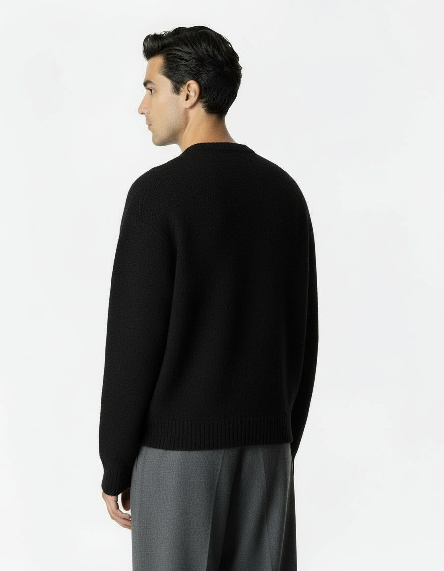 Mono V-Neck Brushed Cardigan | Black