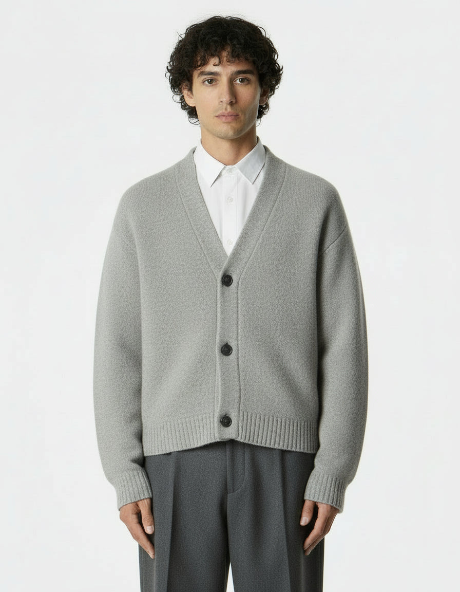 Mono V-Neck Brushed Cardigan | Grey