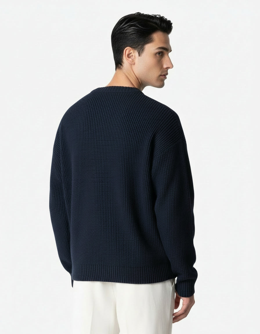 Tradon Knitted Cotton Sweater | Navy