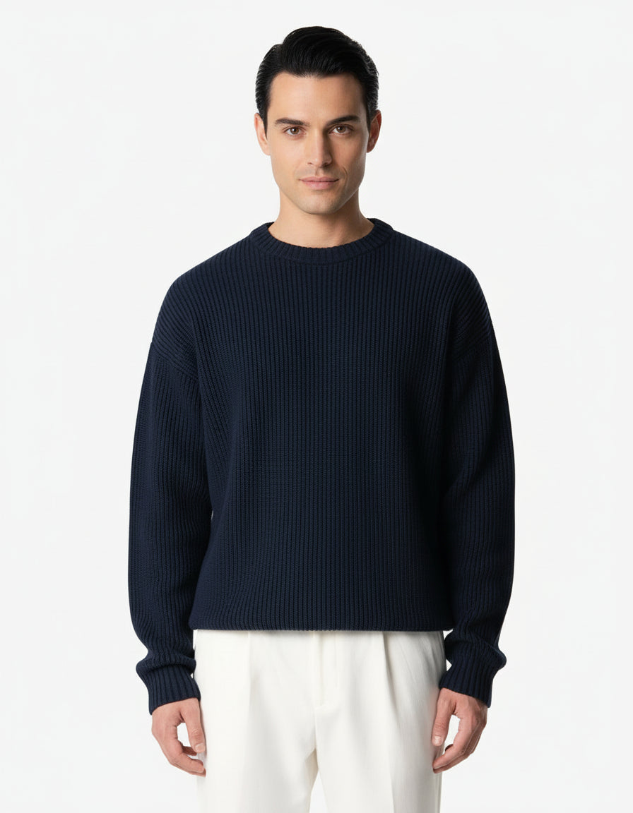 Tradon Knitted Cotton Sweater | Navy