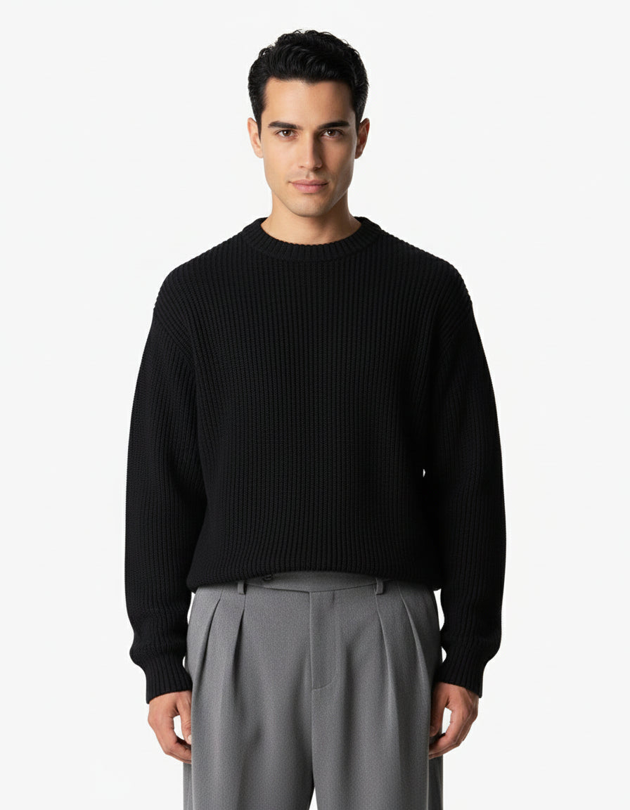 Tradon Knitted Cotton Sweater | Black