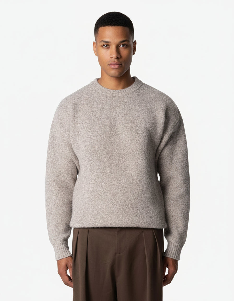 Lino Wool-Blend Brushed Sweater | Light Brown Melee