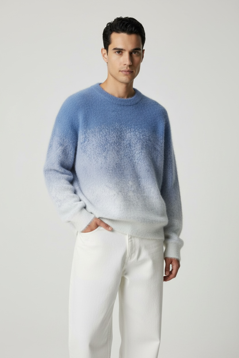 Lino Wool-Blend Brushed Sweater Blue