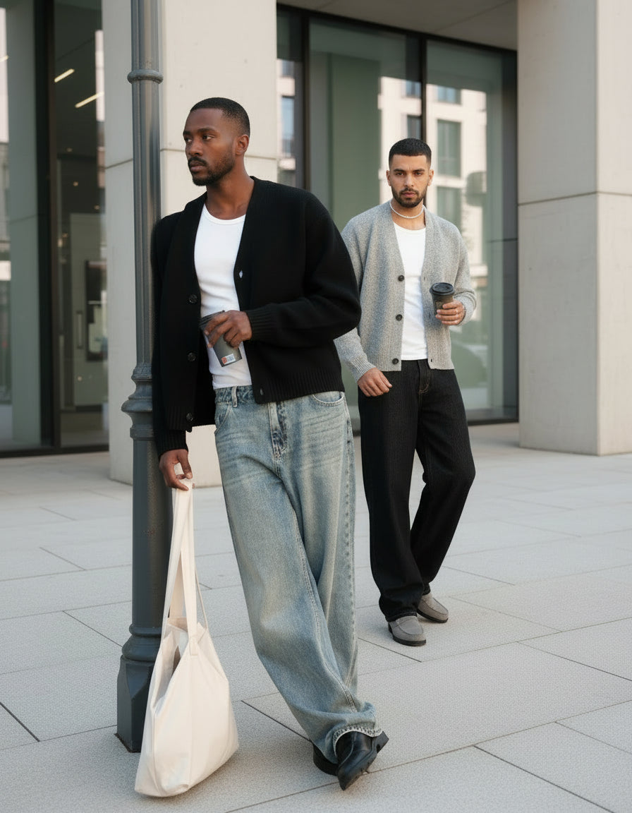 Mono V-Neck Brushed Cardigan | Grey