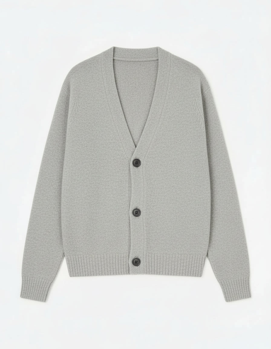 Mono V-Neck Brushed Cardigan | Grey