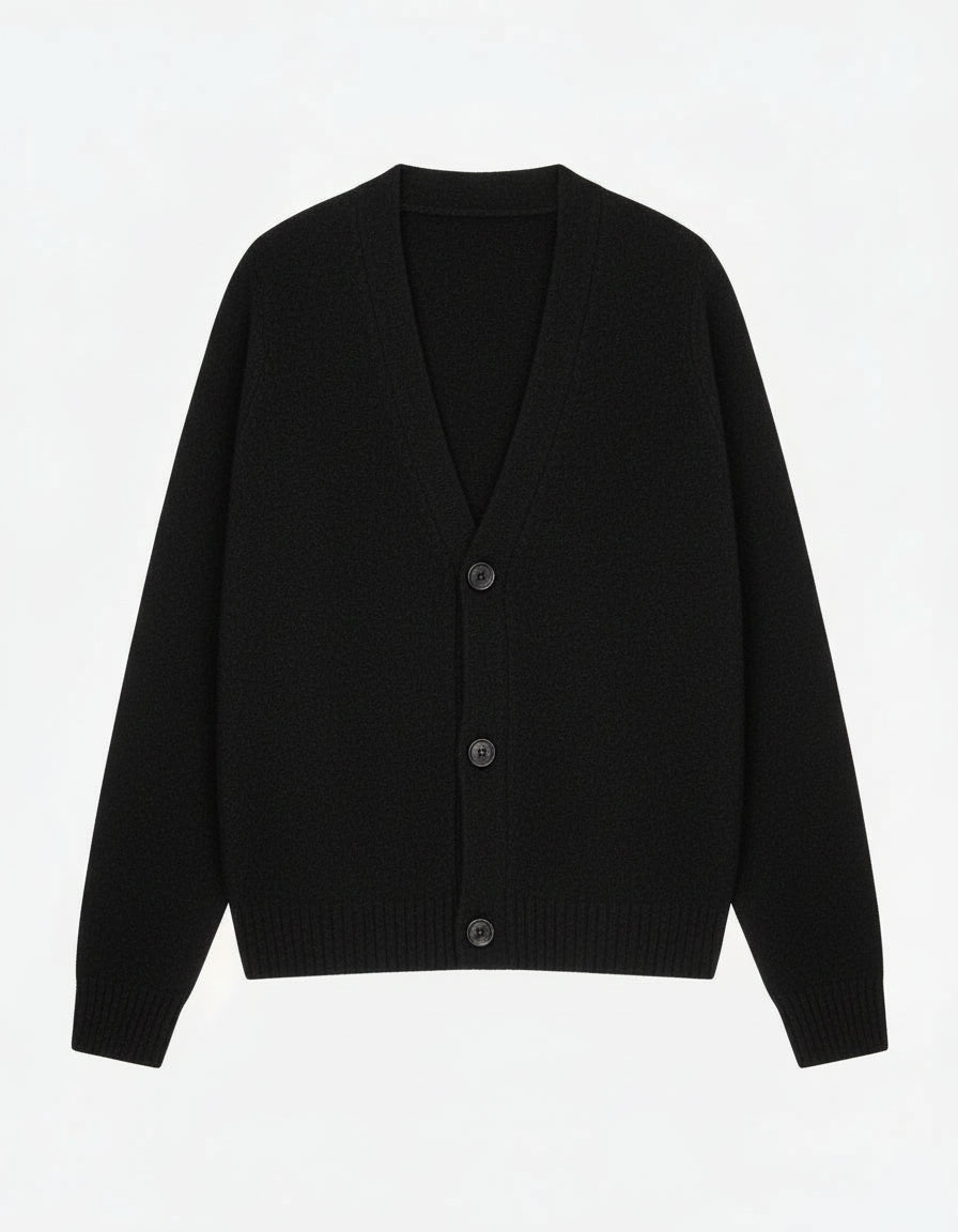 Mono V-Neck Brushed Cardigan | Black